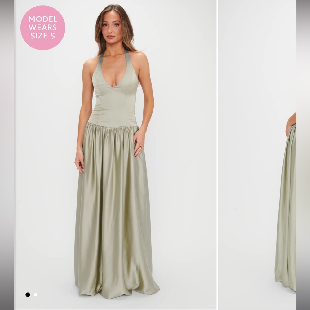 show me your mumu bridesmaid dress in moss green size small never worn